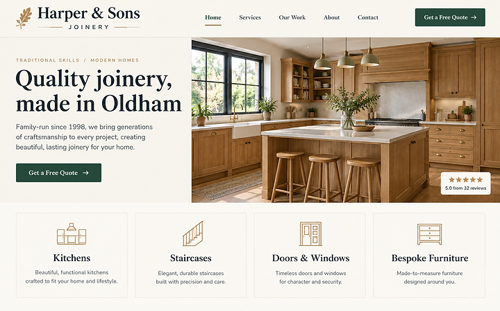Modern redesigned website for the same joinery business