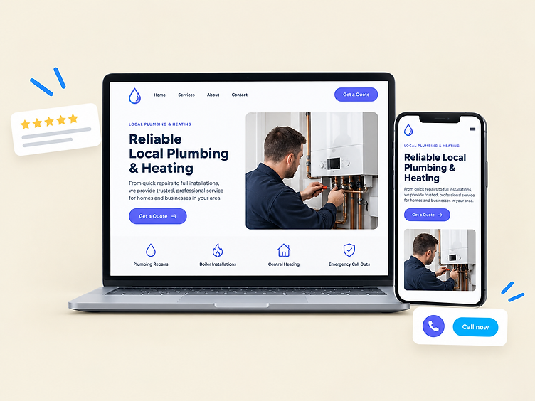 Website for a local plumber on a laptop and phone