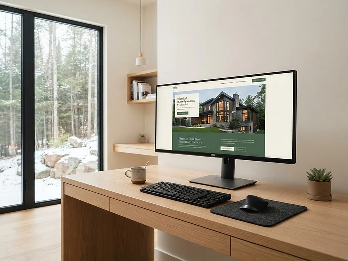 Concept preview of a modern business website in a bright workspace