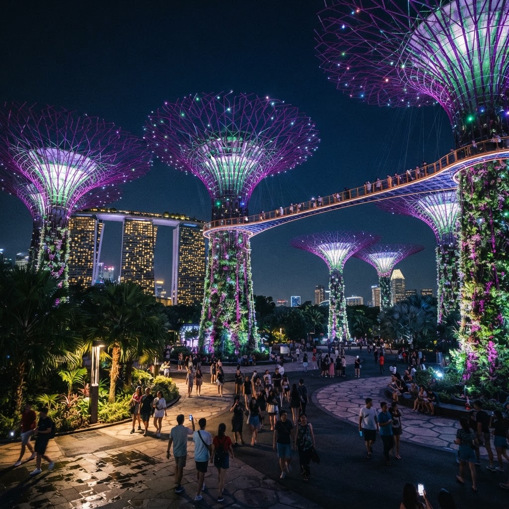 Gardens by the Bay at night