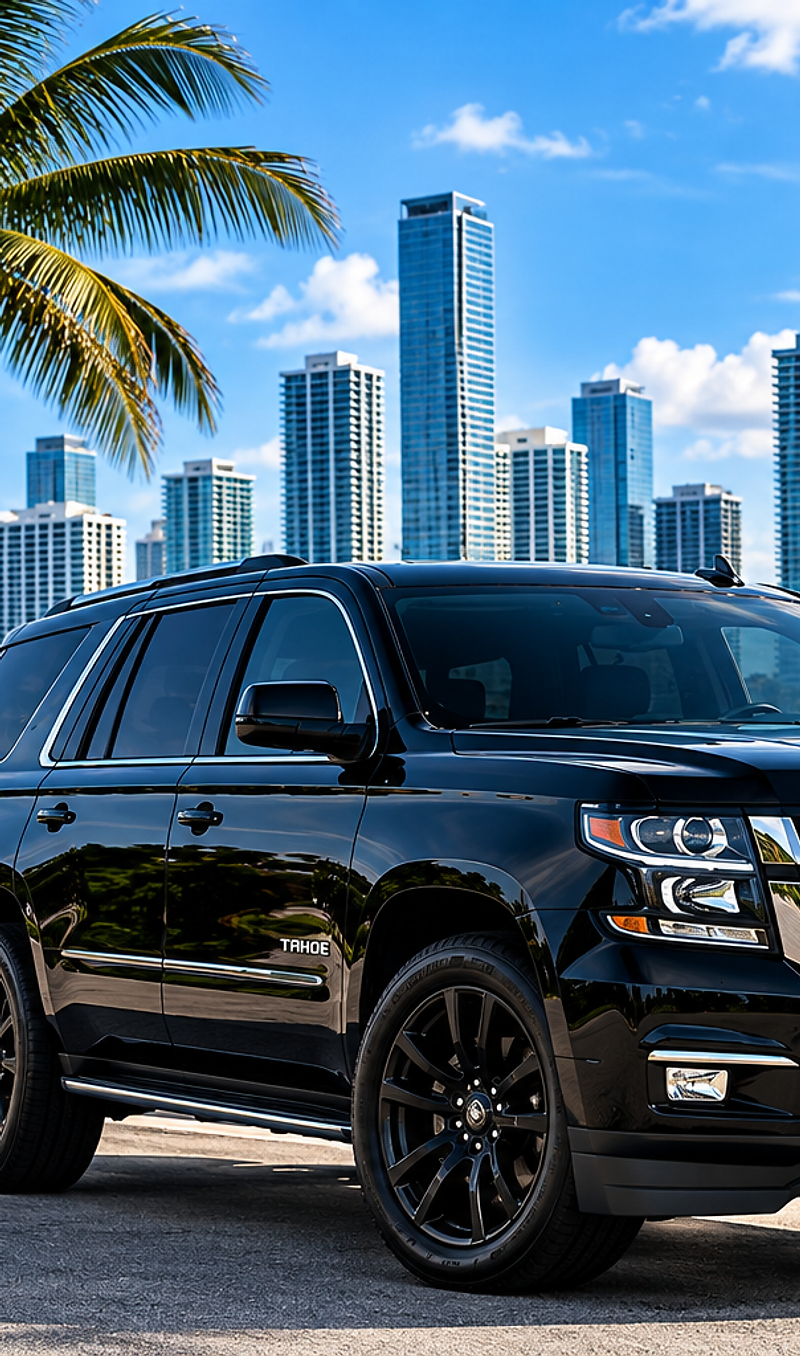Black Chevrolet Tahoe on Miami waterfront