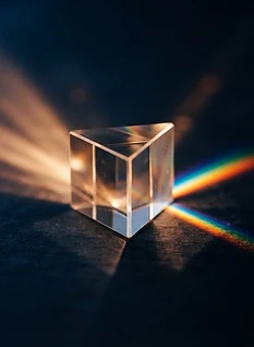 Lumière cuivrée traversant un prisme dans l'obscurité