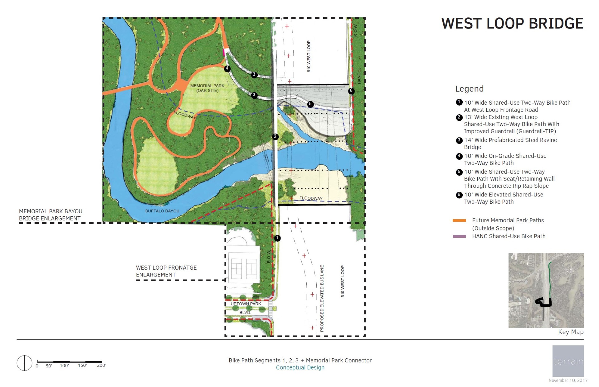 Uptown Connector — West Loop Bridge — bike path segments and connector site plan