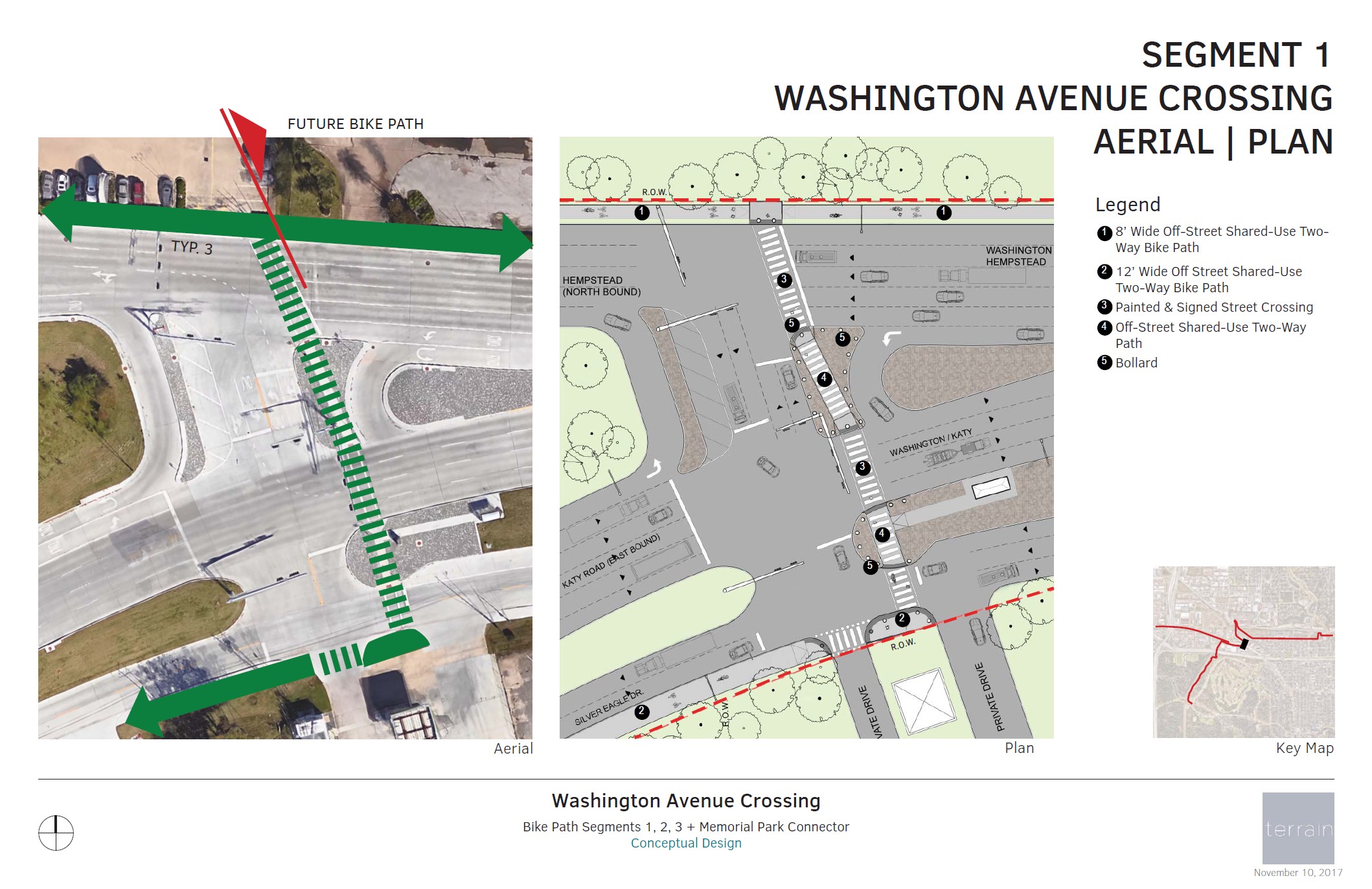 Uptown Connector — Segment 1 — Washington Avenue crossing, aerial and plan
