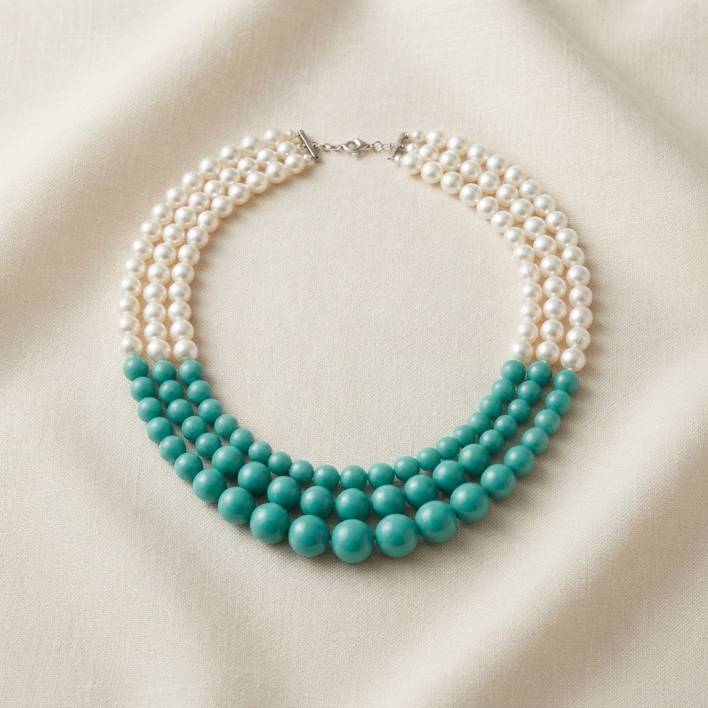 Turquoise & Pearl Three-Strand Necklace