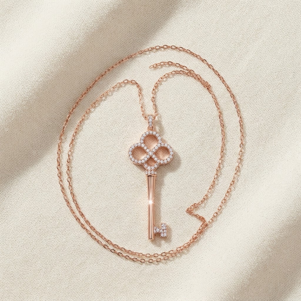 Rose Gold Crystal Key Pendant