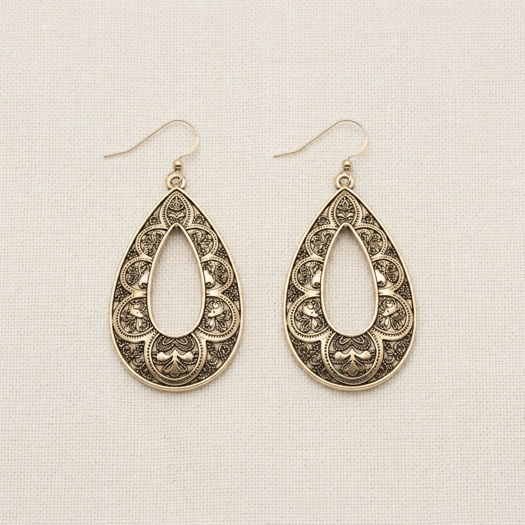 Antiqued Gold Filigree Teardrop Earrings
