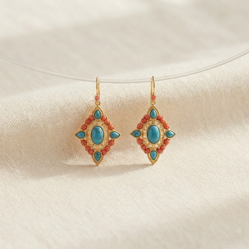 Turquoise & Coral Drop Earrings