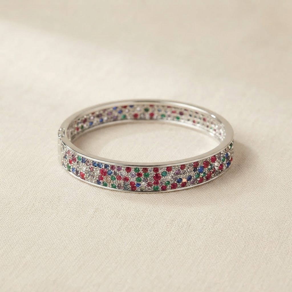 Silver Multicolor Crystal Pavé Bangle