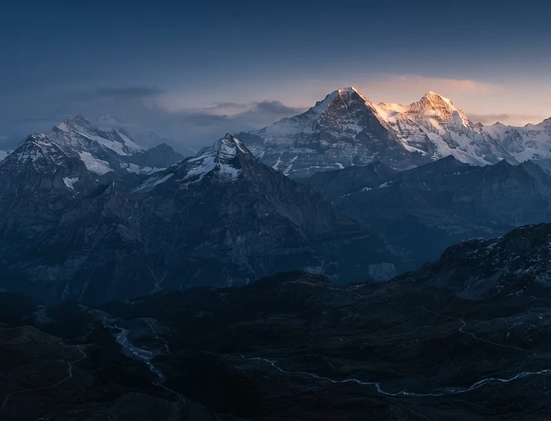 Mountain peaks at sunrise