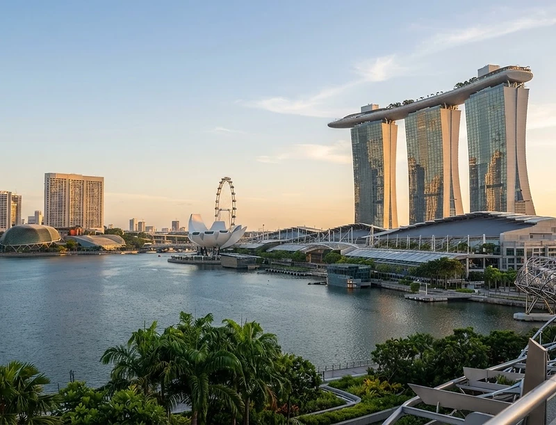 Marina Bay skyline at golden hour