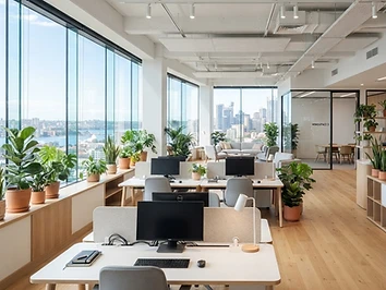 Bright modern office interior with natural daylight