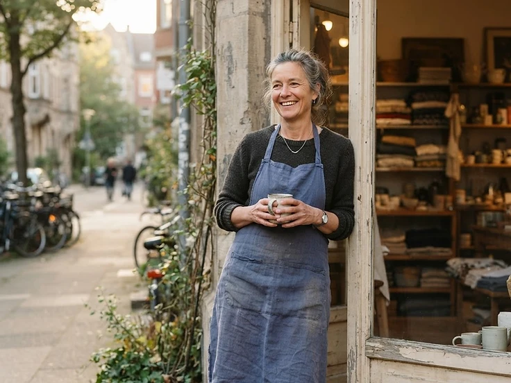 A small-business owner standing in the doorway of their neighbourhood shop