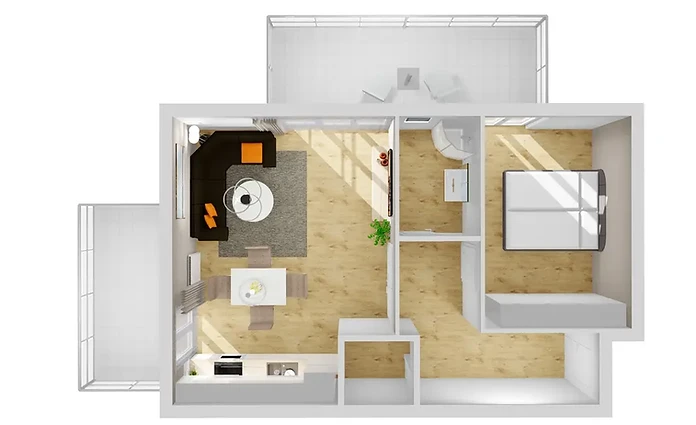 Grundriss der 56 m² großen Ferienwohnung Helene