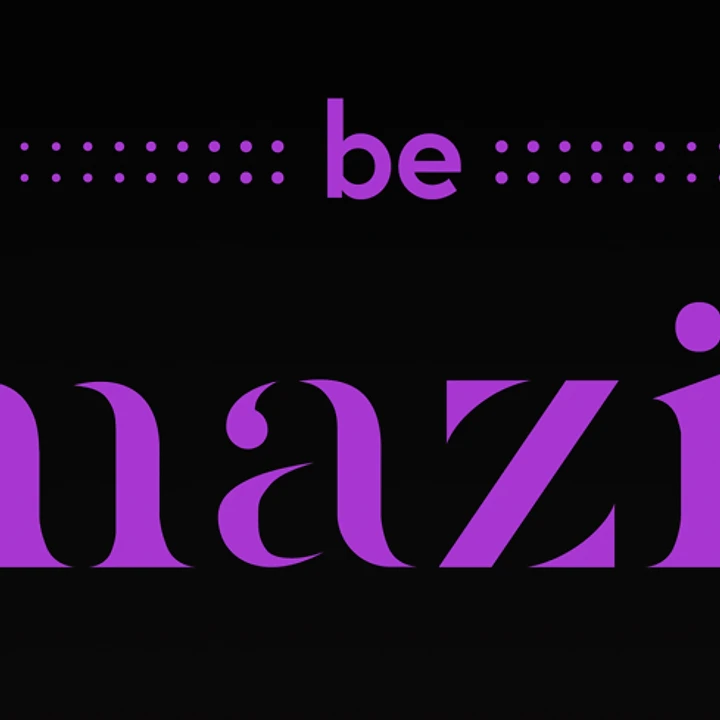 הכיתוב be Amazing בסגול על רקע שחור, כאשר האות A מעוצבת ככוכב.