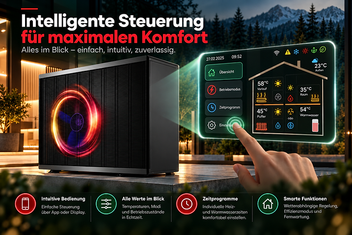 Touchscreen-Regelung der Thermoschwob Wärmepumpe mit Anlagenübersicht