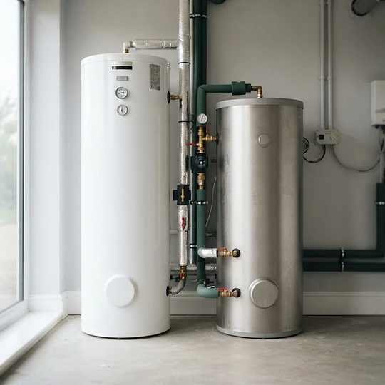 Warmwasserspeicher und Pufferspeicher im Technikraum