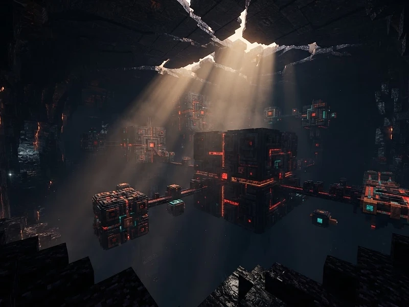 Voxel landscape deep dark cavern