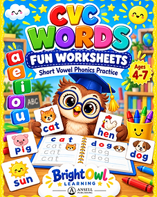 CVC Words Worksheets for Kindergarten — Digital download workbook cover