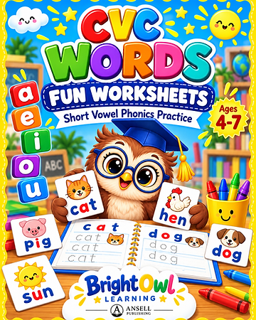 CVC Words Worksheets for Kindergarten — digital download cover