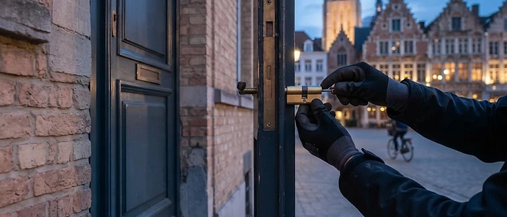 Slotenmaker plaatst een nieuwe cilinder in de voordeur van een woning in Dendermonde