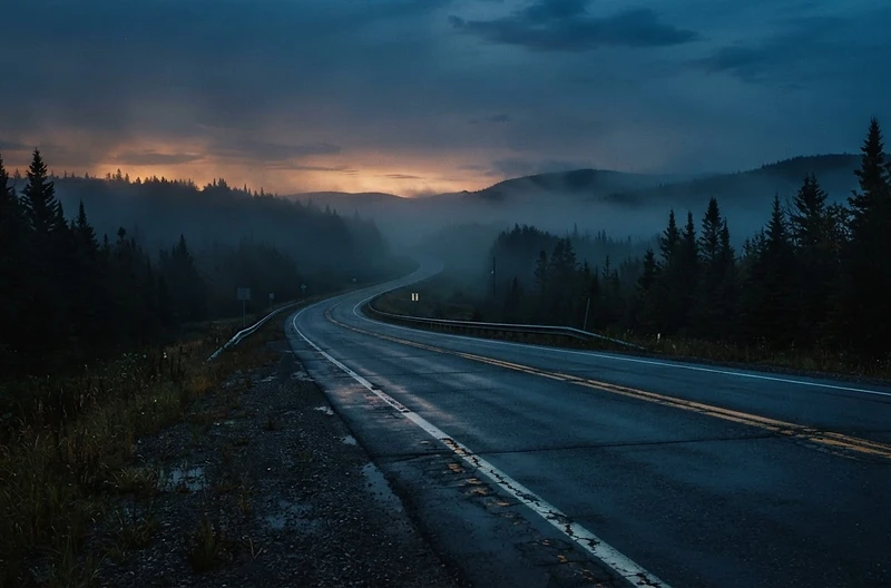 An empty Canadian highway at twilight