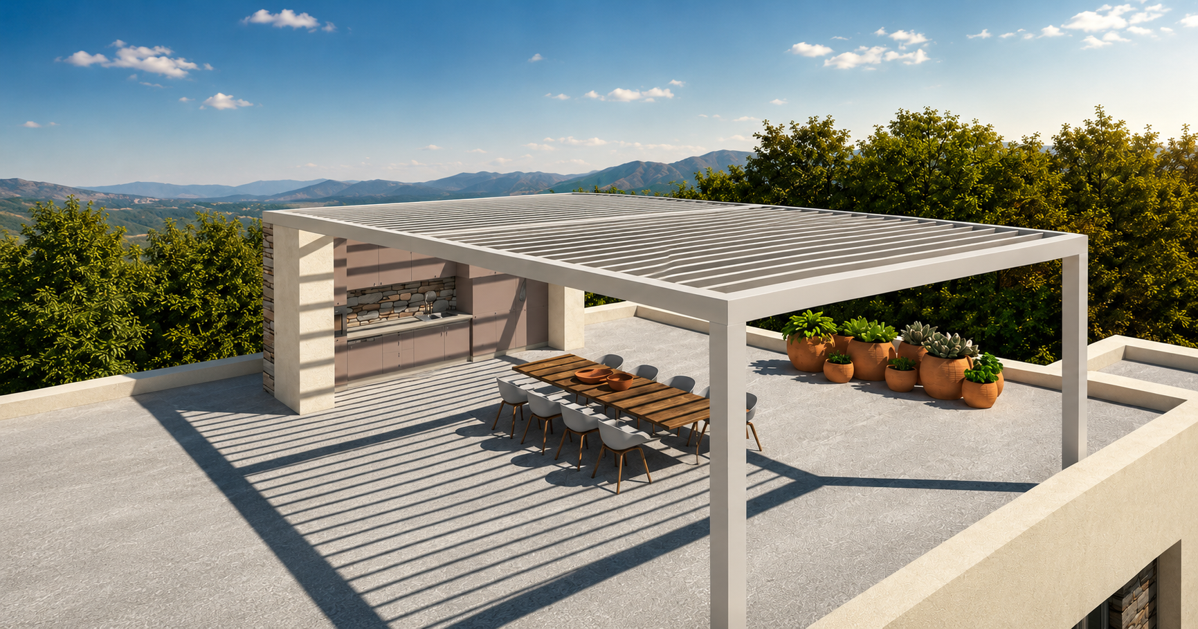 Lamda Living pergola lounge area in use