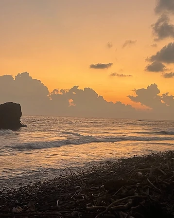 Rocky beach at sunset in El Salvador