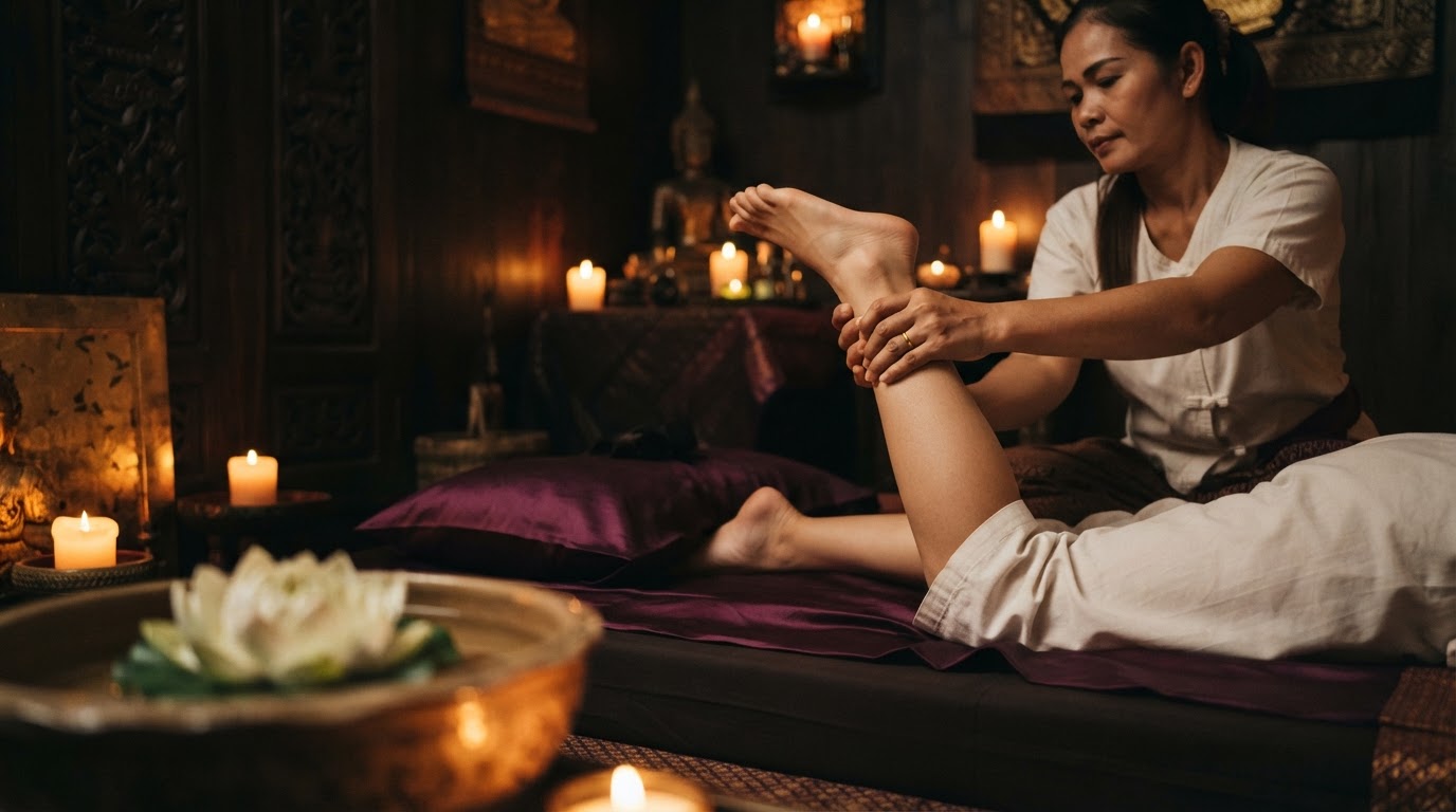Candlelit Thai treatment room