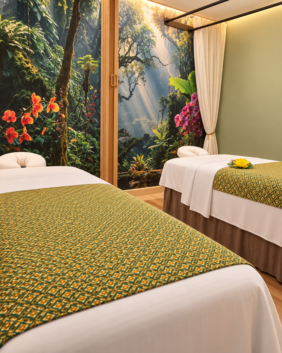 Dual suite with jungle mural and orchids