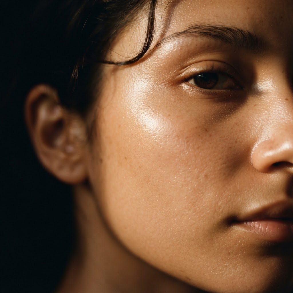 Glowing, healthy post-treatment skin in warm side light