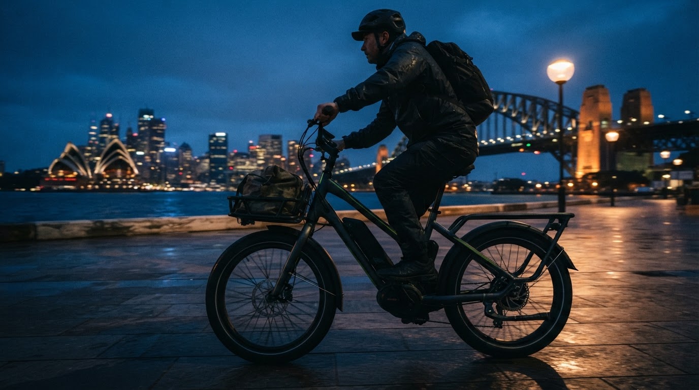 Electric bike on Sydney streets at dusk