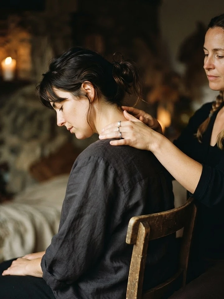 Libération de stress : mains posées sur les épaules