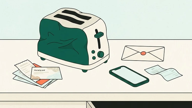 Illustration of drafting a warranty claim email to a retailer about a faulty product