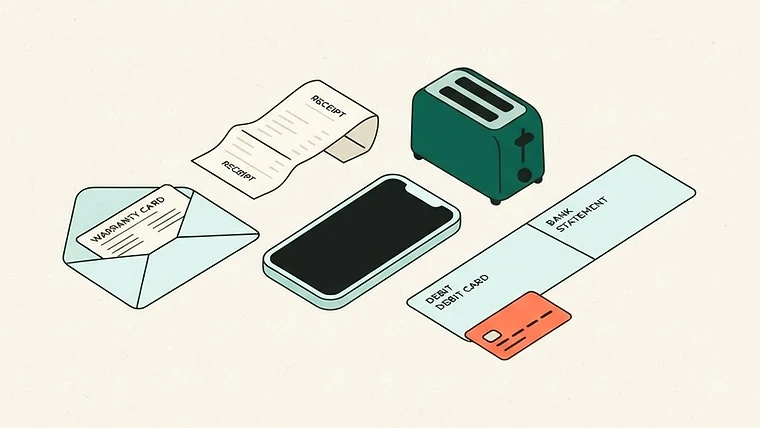 Illustration of using a bank statement and digital records as proof of purchase when a paper receipt is lost