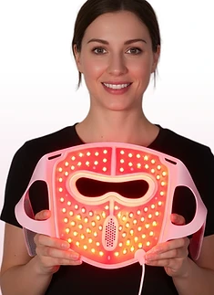 Vista macro de los diodos LED médicos de la máscara BMSkin tras una lente esmerilada
