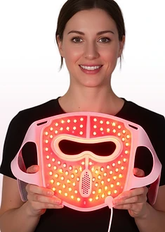 Macro view of the medical-grade LEDs of the BMSkin mask behind a frosted lens