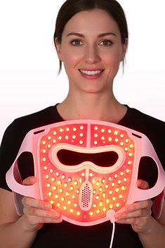 Makroaufnahme der medizinischen LEDs der BMSkin-Maske hinter einer mattierten Linse