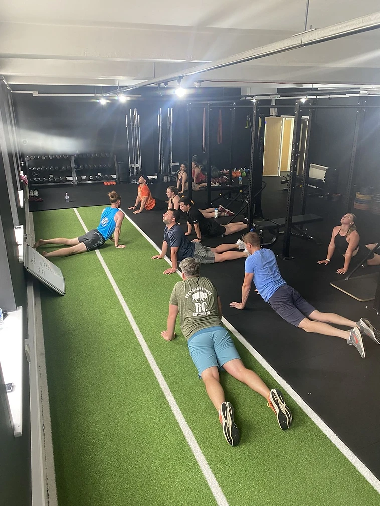 Small group warm-up at Crew42 in Crosby
