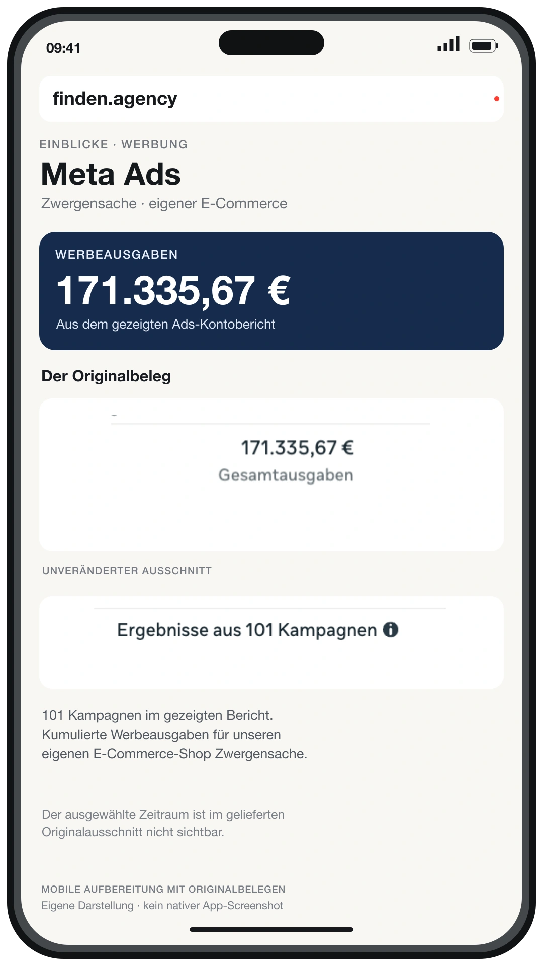 Mobile Aufbereitung des Meta-Ads-Kontoberichts von Zwergensache