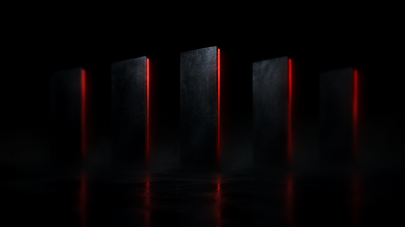 Five monolithic blocks in darkness