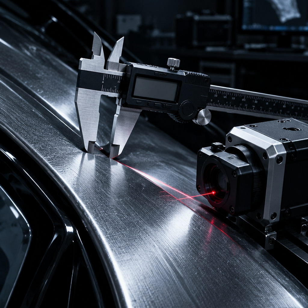 Forensic measurement tool on a metallic surface