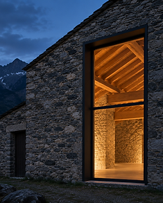 Ambiance : lumière rasante sur une façade de pierre