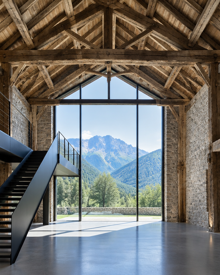 Ambiance : bâtiment rural et son rapport au terrain