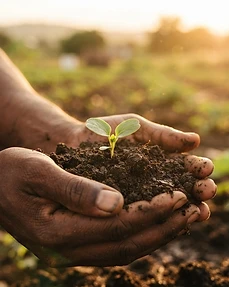 Hands examining healthy soil