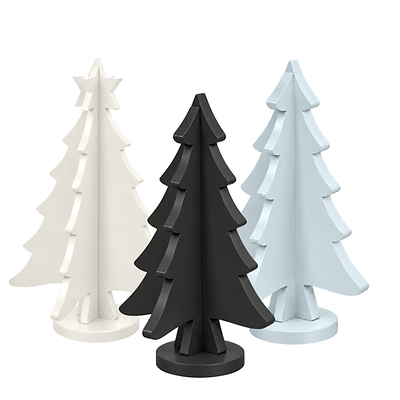 The Manor Collection paint-grade HDF holiday trees in white, black, and light blue