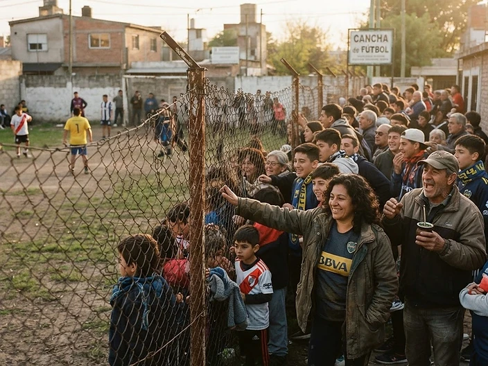 Vecinos y familias de Ingeniero Budge al costado de la cancha, una tarde de partido
