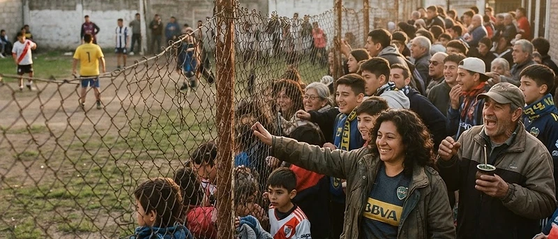 Vecinos y familias de Ingeniero Budge al costado de la cancha, una tarde de partido