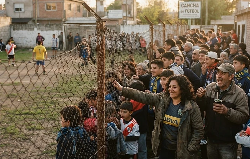 Vecinos y familias al costado de la cancha, una tarde de partido