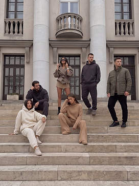 Cravelia autumn winter collection — six models on a stone staircase